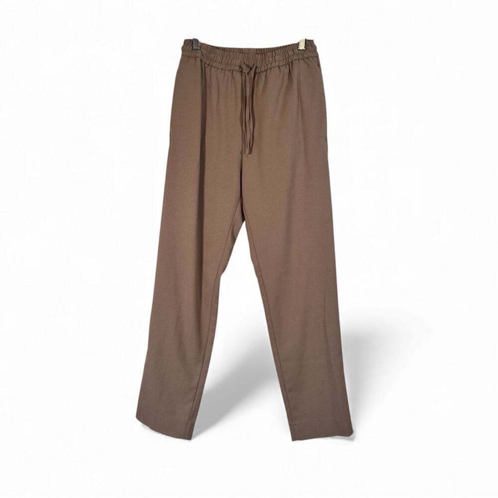 Zara Tan Straight Leg Drawstring Trouser Dress Pants Women’s S Casual Pull On
